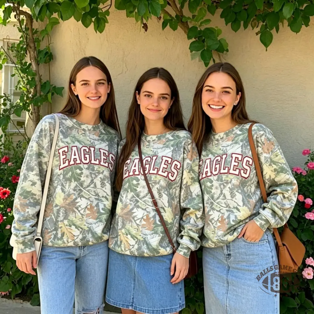 Custom Game Day Camo Leaf Print Eagles Letter Loose Pullover Sweatshirt