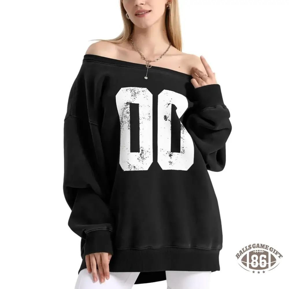 Custom Game Day Off-Shoulder Sweatshirt – Personalized Number Sweatshirt for Football Tailgates & Team Spirit