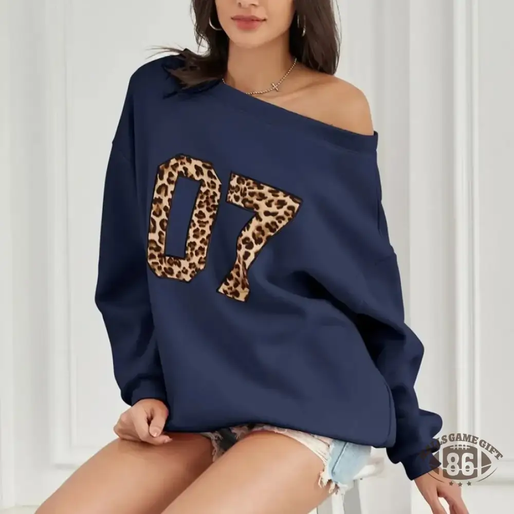 Custom Game Day Off-Shoulder Sweatshirt – Personalized Number Sweatshirt for Football Tailgates & Team Spirit