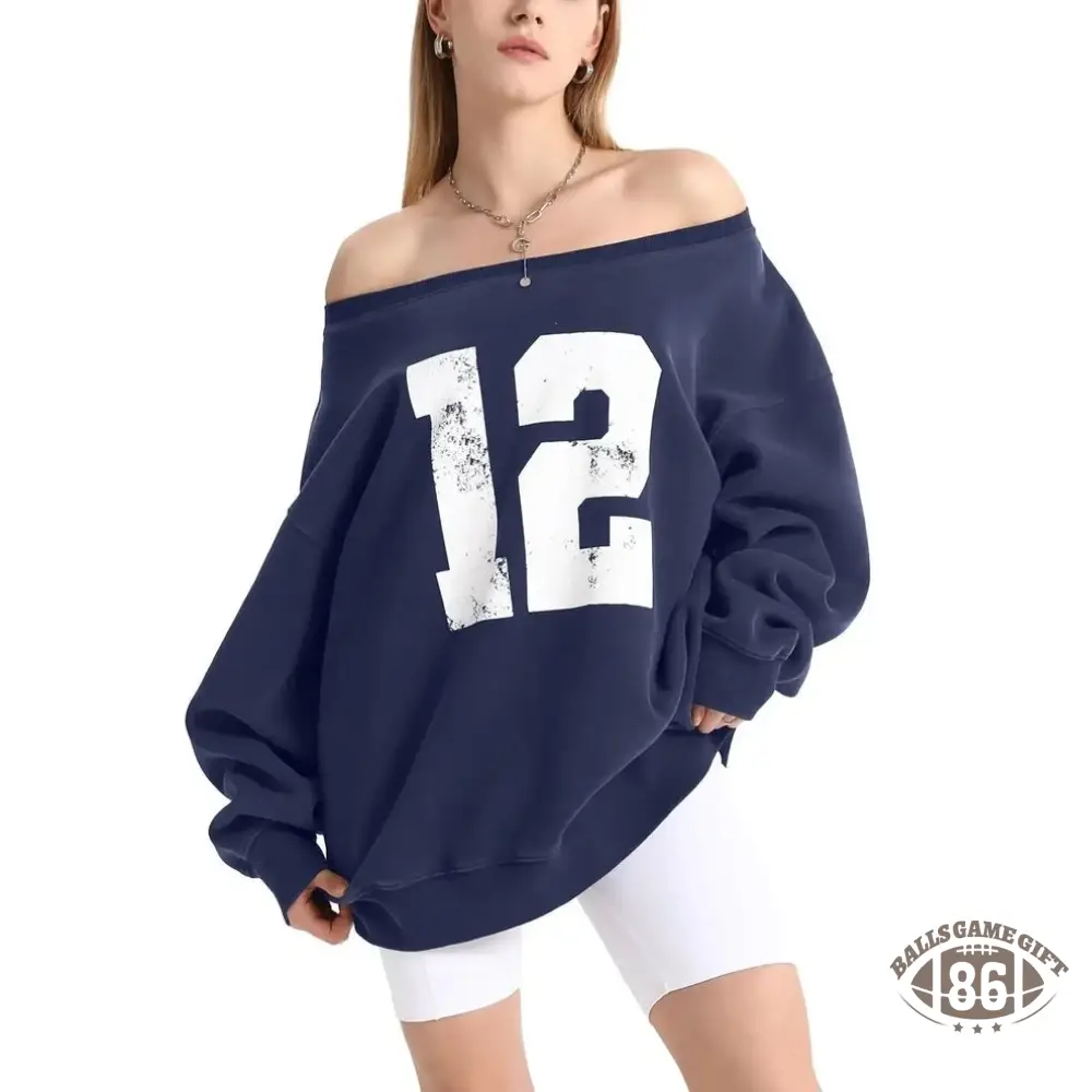 Custom Game Day Off-Shoulder Sweatshirt – Personalized Number Sweatshirt for Football Tailgates & Team Spirit