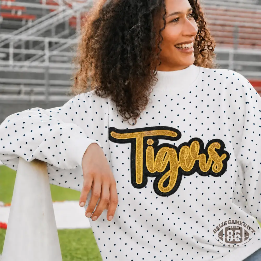 Custom Game Day Polka Dot Mock Neck Sweatshirt | Team Spirit Fan Top