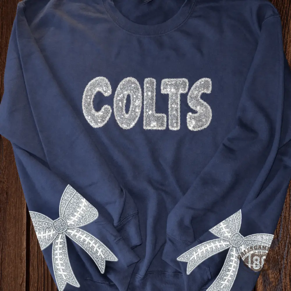 Custom Game Day Sequin Team Name Football Bow Hem Sweatshirt Crewneck