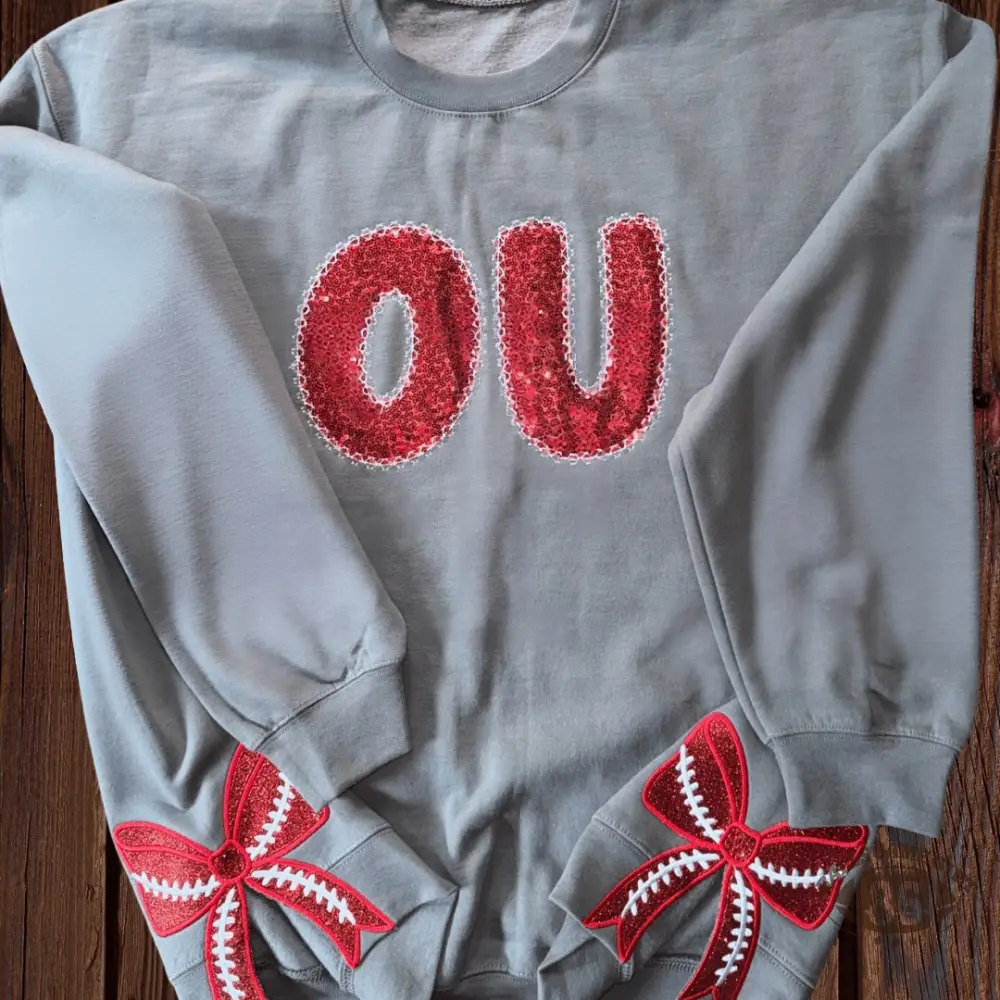 Custom Game Day Sequin Team Name Football Bow Hem Sweatshirt Crewneck
