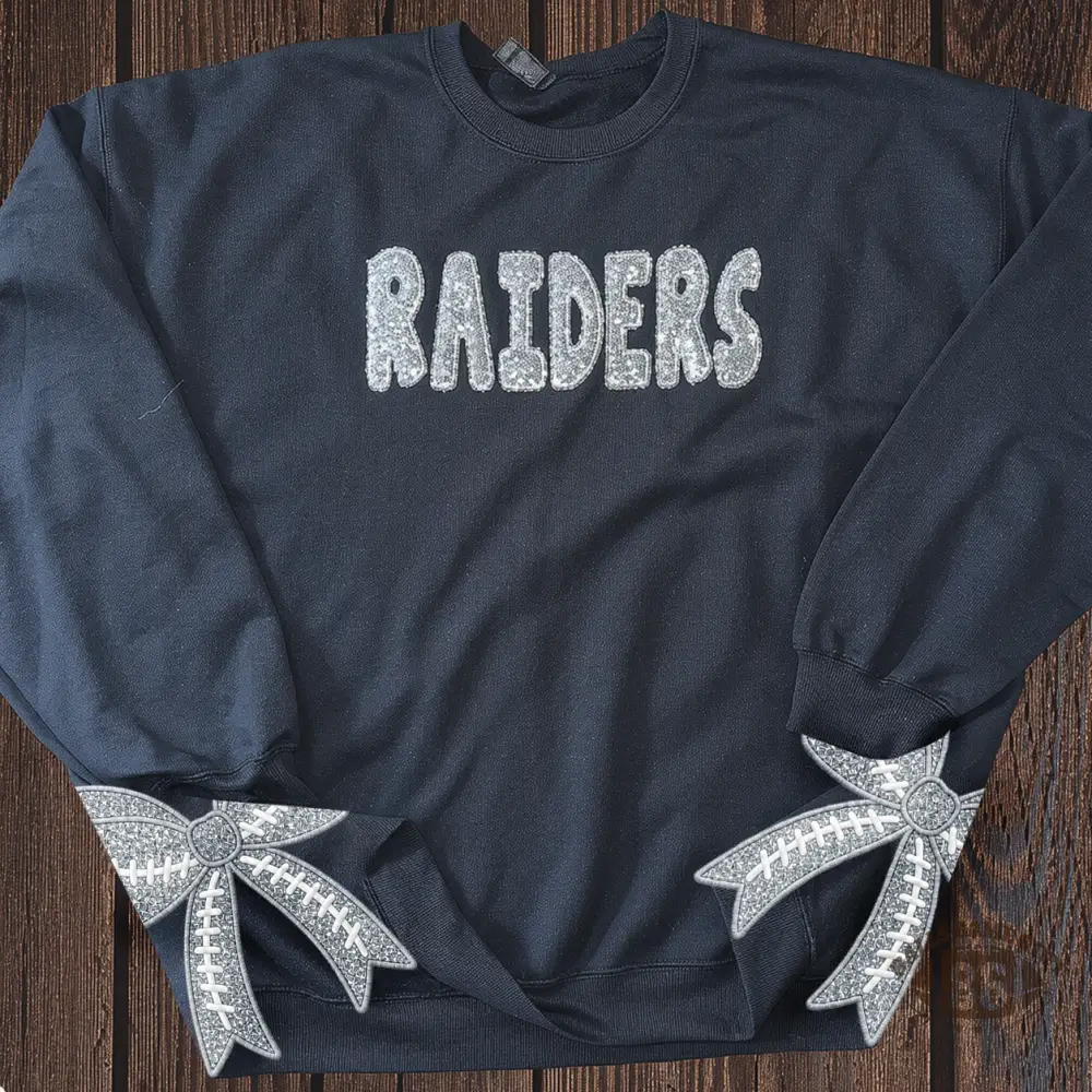 Custom Game Day Sequin Team Name Football Bow Hem Sweatshirt Crewneck