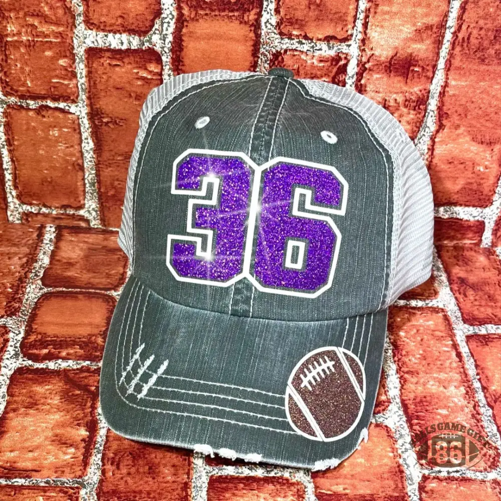  Custom Game Day Sports Mom Hat Glitter Number Trucker Cap