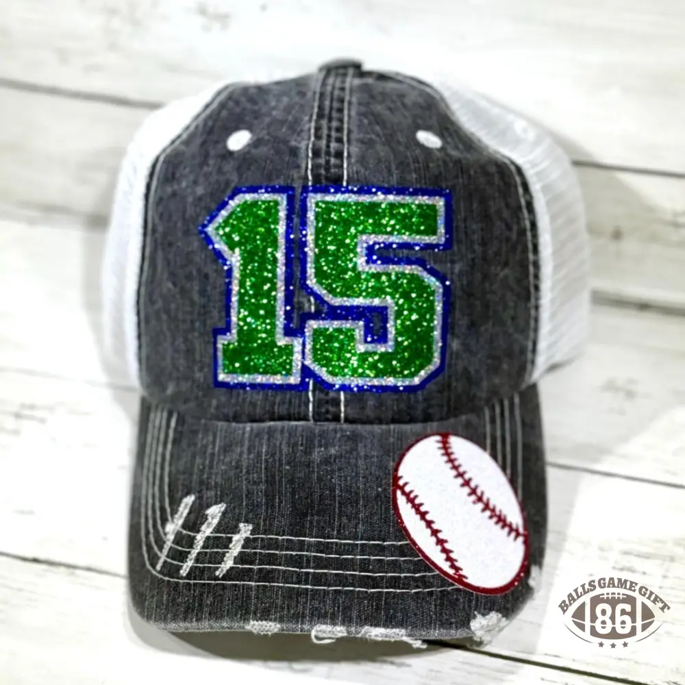  Custom Game Day Sports Mom Hat Glitter Number Trucker Cap