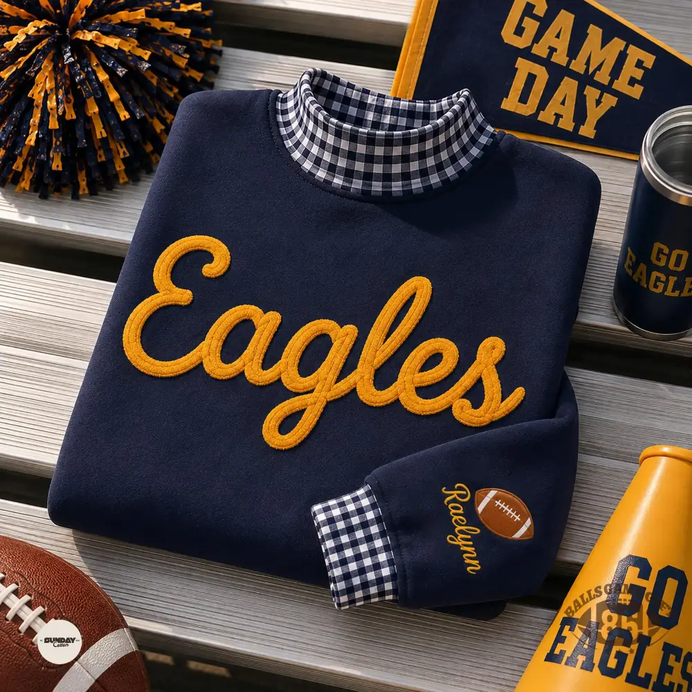 Custom Gingham Game Day Sweatshirt | Personalized Team Chenille Crewneck