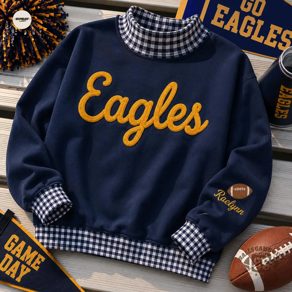 Custom Gingham Game Day Sweatshirt | Personalized Team Chenille Crewneck