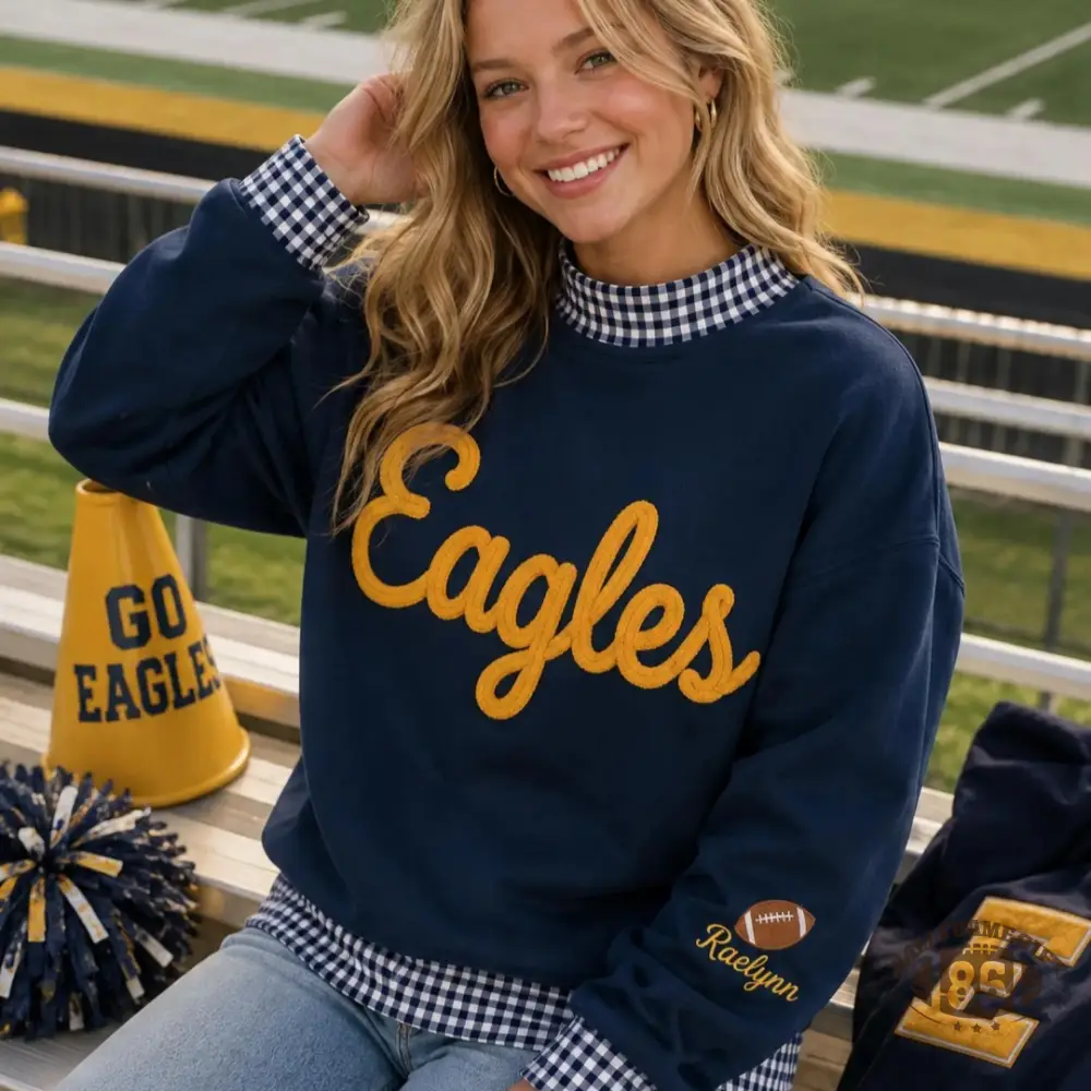 Custom Gingham Game Day Sweatshirt | Personalized Team Chenille Crewneck