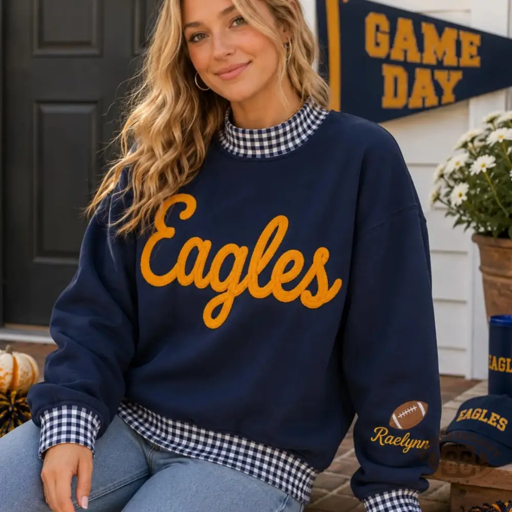 Custom Gingham Game Day Sweatshirt | Personalized Team Chenille Crewneck
