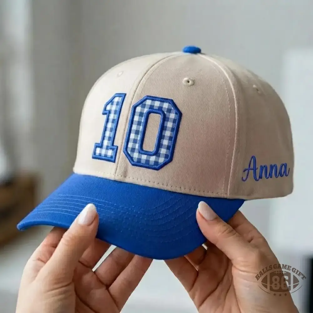 Custom Gingham Number Two Tone Baseball Cap, Personalized Number Hat
