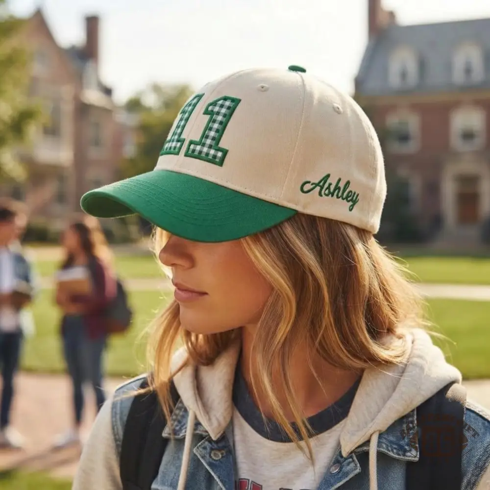 Custom Gingham Number Two Tone Baseball Cap, Personalized Number Hat
