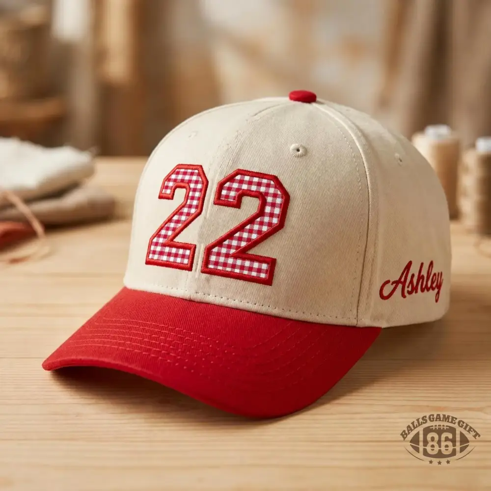 Custom Gingham Number Two Tone Baseball Cap, Personalized Number Hat