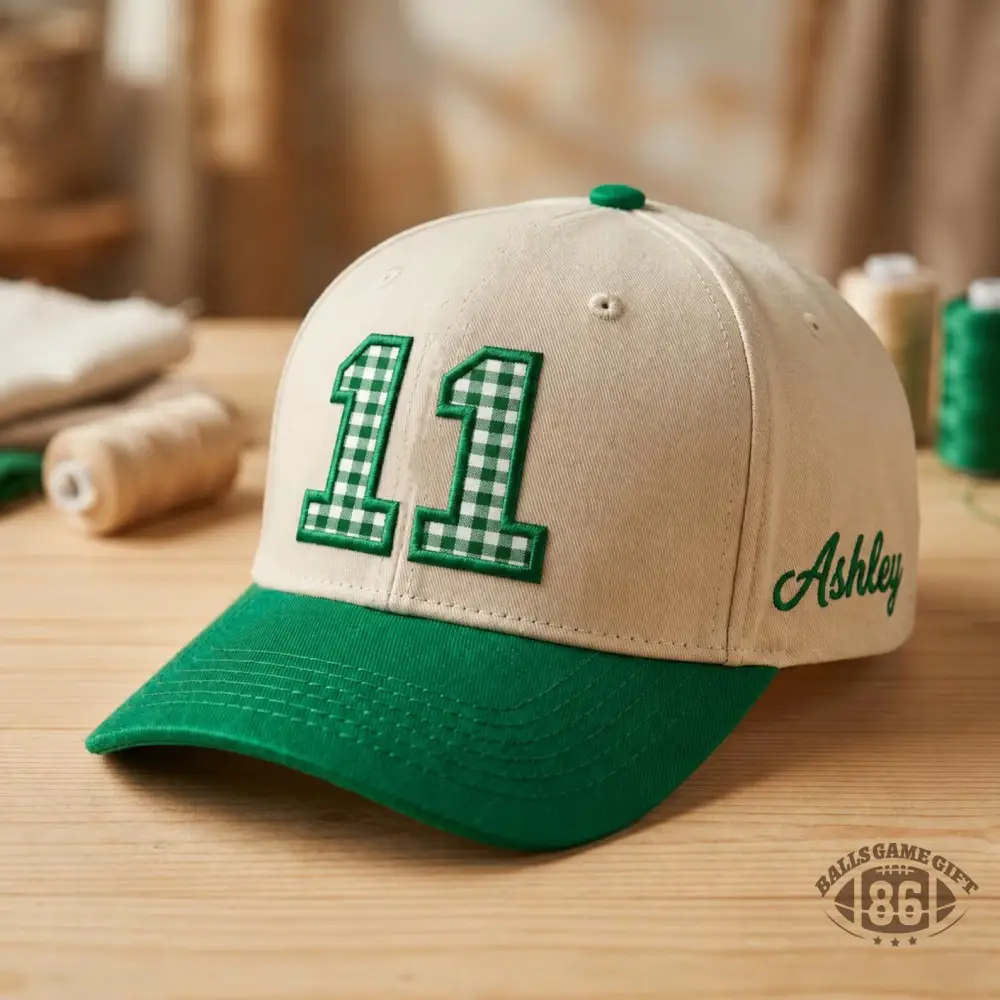 Custom Gingham Number Two Tone Baseball Cap, Personalized Number Hat