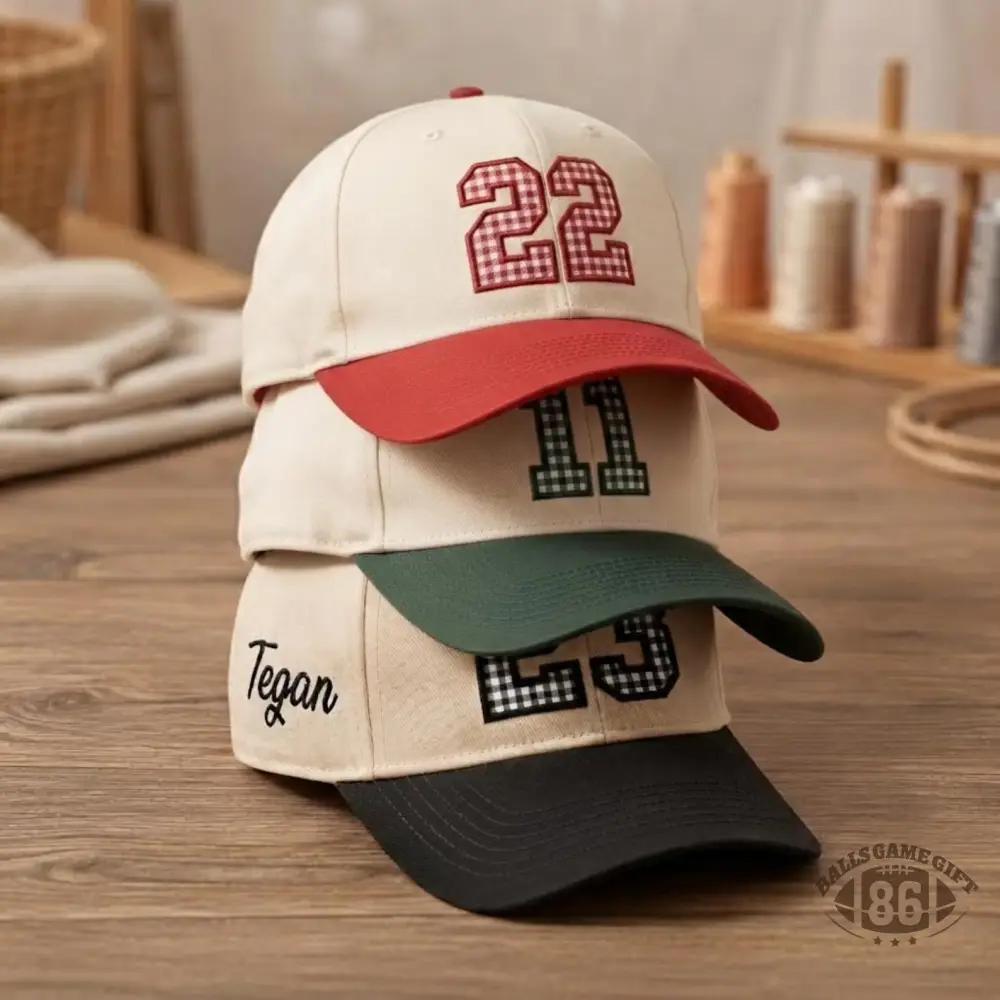 Custom Gingham Number Two Tone Baseball Cap, Personalized Number Hat