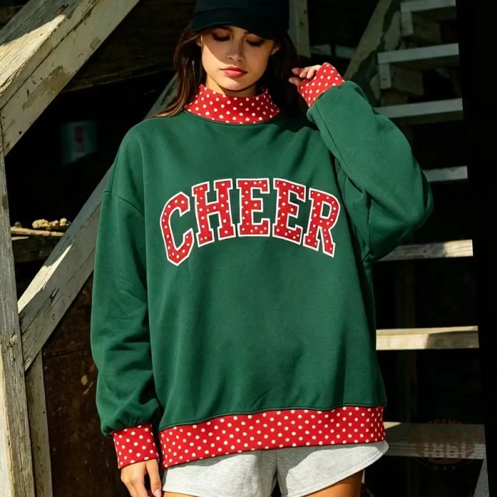 Custom Gingham Patchwork Embroidered College Spirit Mock Neck Pullover