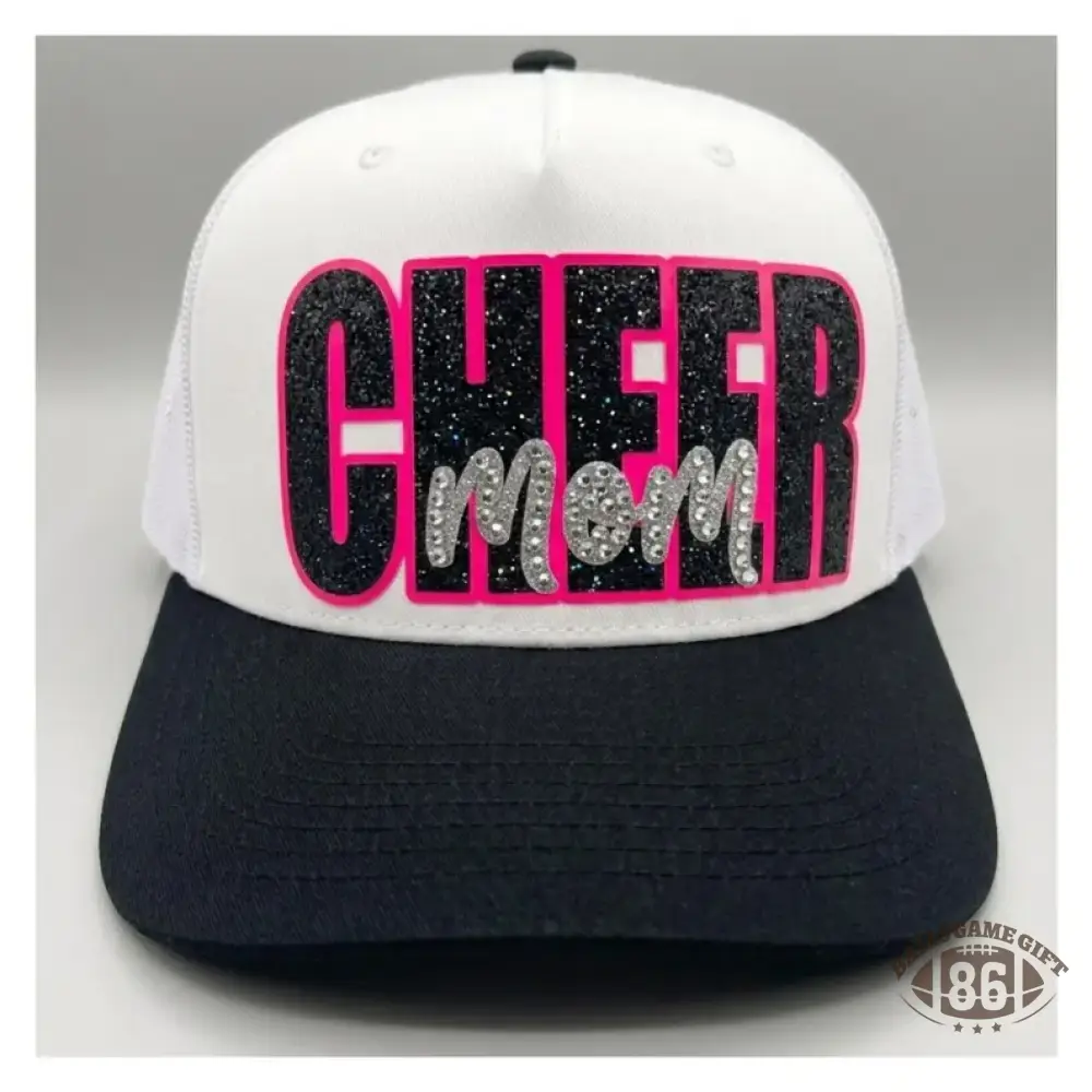 Custom Glitter Cheer Mom Dad Hat – Personalized Rhinestone Trucker Cap
