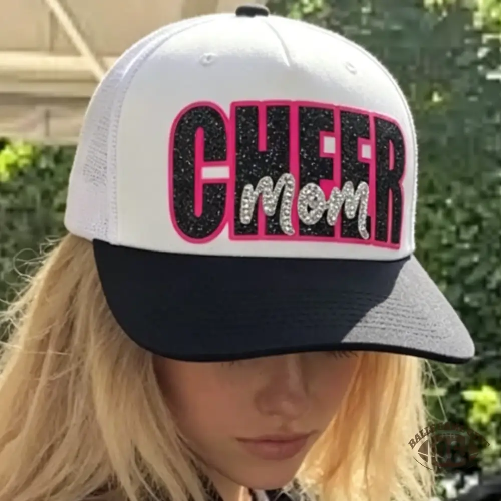 Custom Glitter Cheer Mom Dad Hat – Personalized Rhinestone Trucker Cap