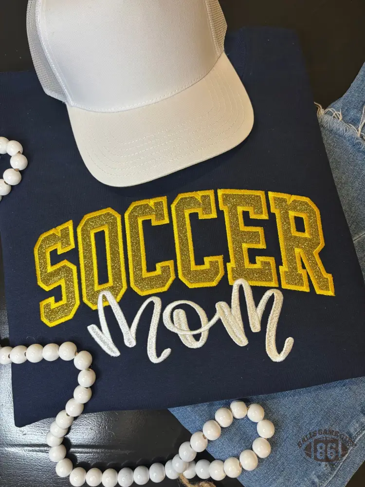 Custom Glitter Dance Soccer Mom Sweatshirt, Embroidery Glitter Bow Name Game Day Tee