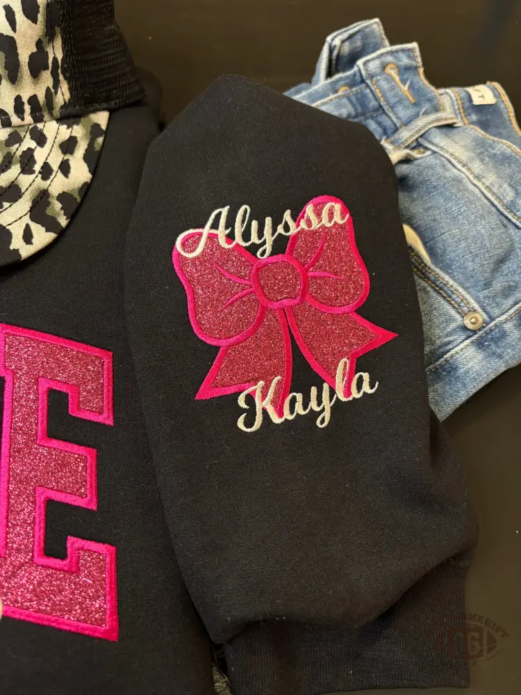 Custom Glitter Dance Mom Sweatshirt, Embroidery Glitter Bow Name Game Day Tee
