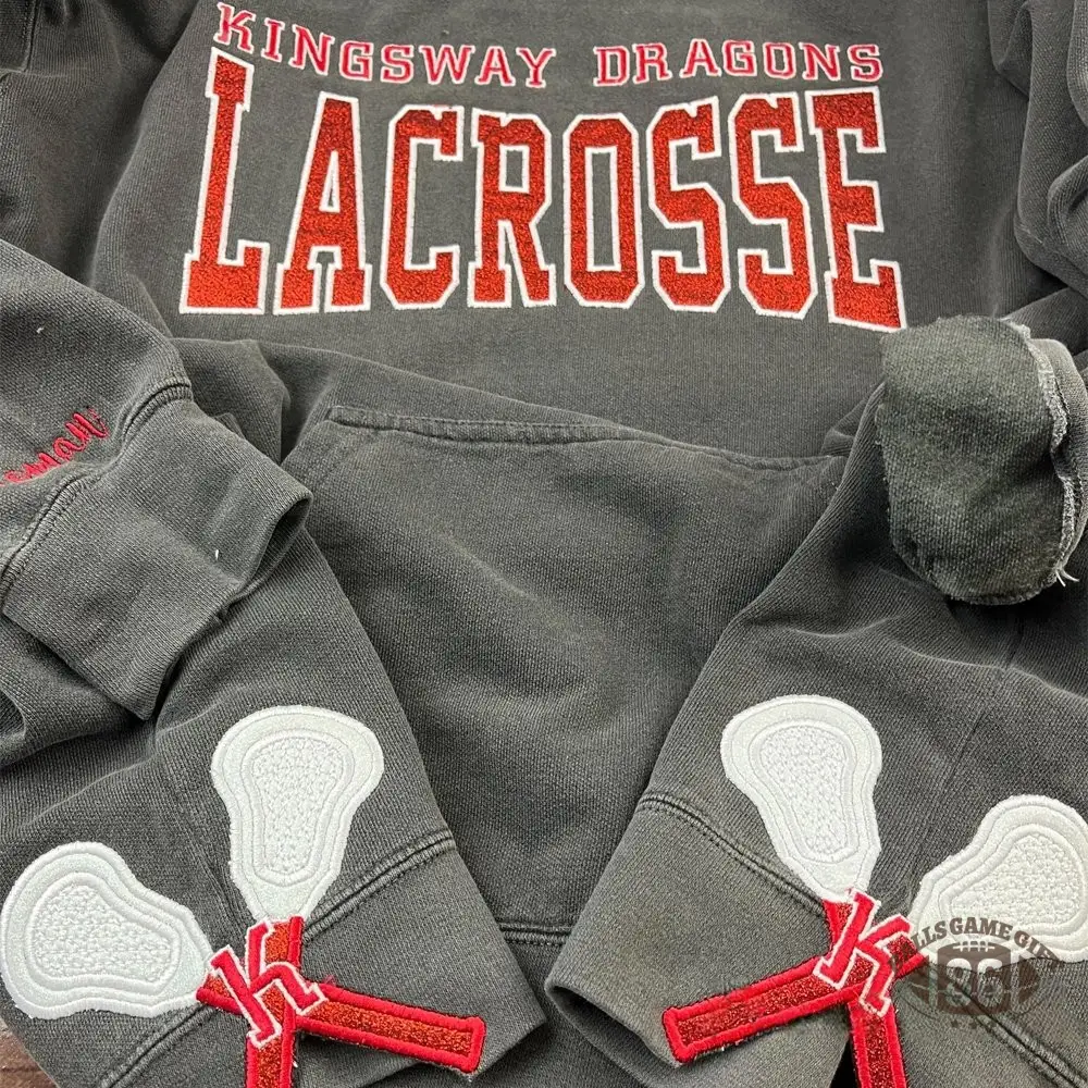 Proudstitch Custom Glitter Embroidered Lacrosse Sweatshirt with School Name Team Spirit Shirt