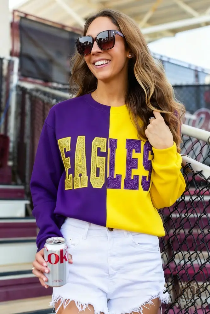 Custom Glitter Embroidered Two Tone Sweatshirt | Gifts for Sports Mom