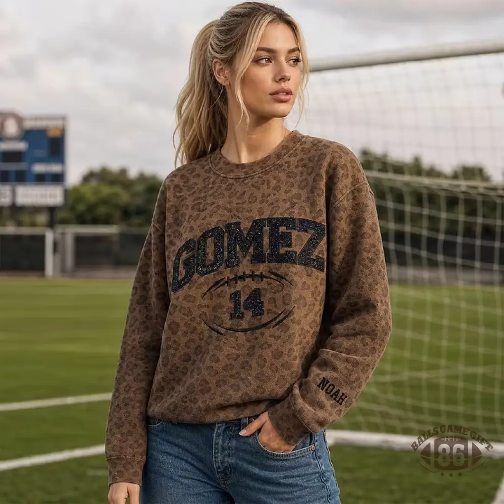 Custom Glitter Football Mom Sweatshirt, Personalized Name & Number Game Day Crewneck