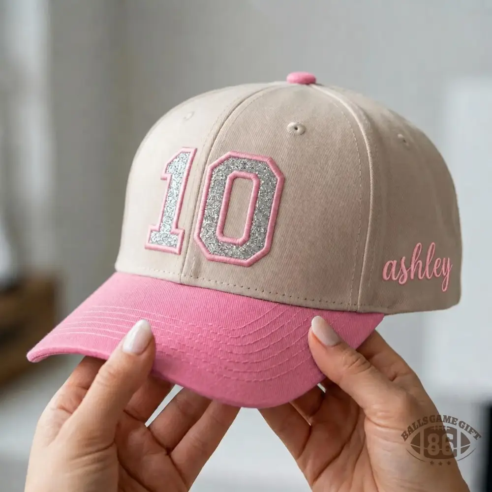 Custom Glitter Number Two Tone Baseball Cap, Personalized Number Hat