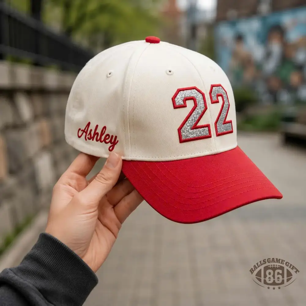 Custom Glitter Number Two Tone Baseball Cap, Personalized Number Hat