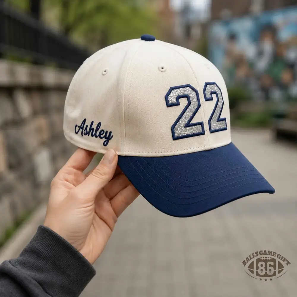 Custom Glitter Number Two Tone Baseball Cap, Personalized Number Hat