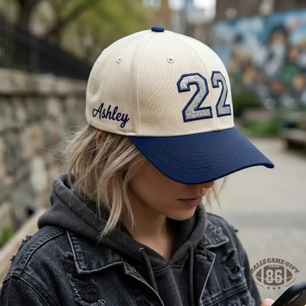 Custom Glitter Number Two Tone Baseball Cap, Personalized Number Hat
