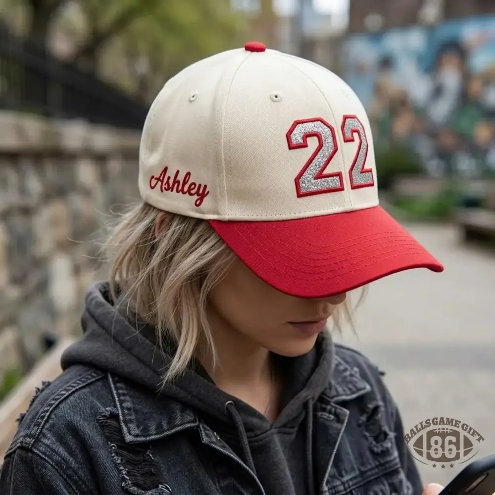 Custom Glitter Number Two Tone Baseball Cap, Personalized Number Hat