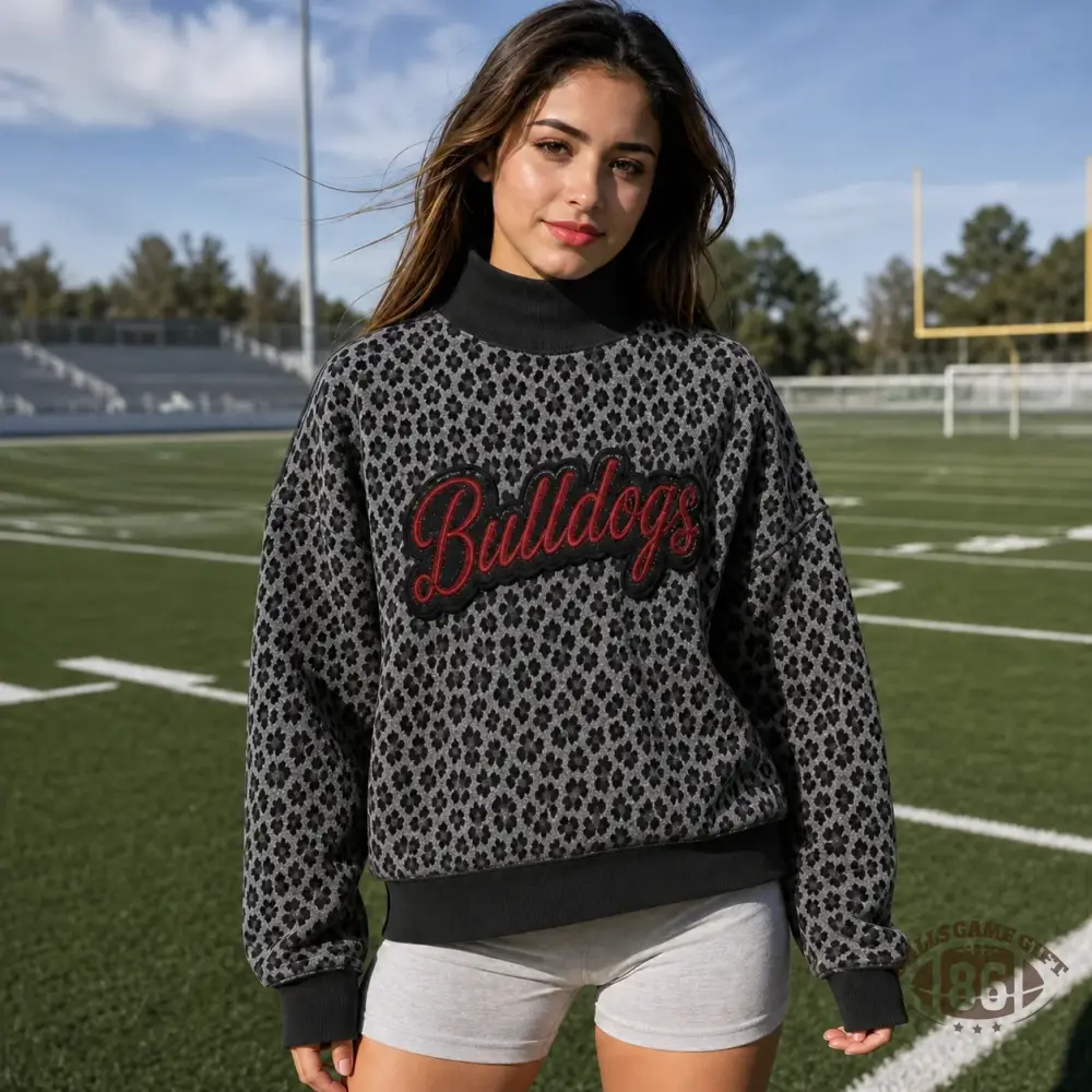 Custom Glitter Team Name Leopard Mockneck Sweatshirt | Game Day Spirit Top