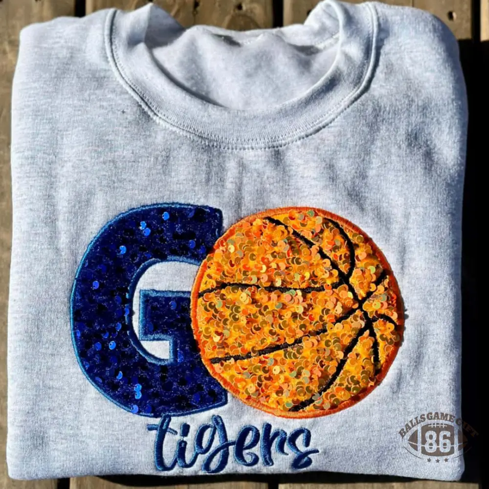 Custom GO Team Sequin Ball Sports Game Day Pullover Sweatshirt