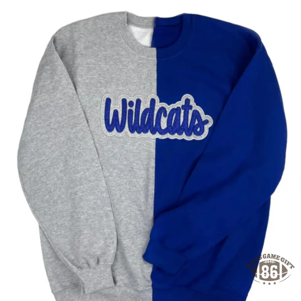 Custom Half & Half Embroidered Varsity Sweatshirt & Tee – Split-Color Lettering, Gameday Ready