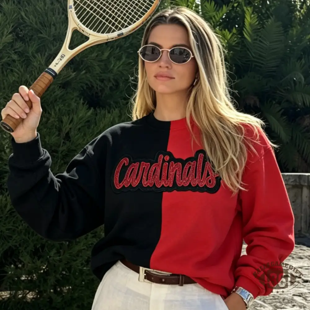 Custom Half & Half Embroidered Varsity Sweatshirt & Tee – Split-Color Lettering, Gameday Ready