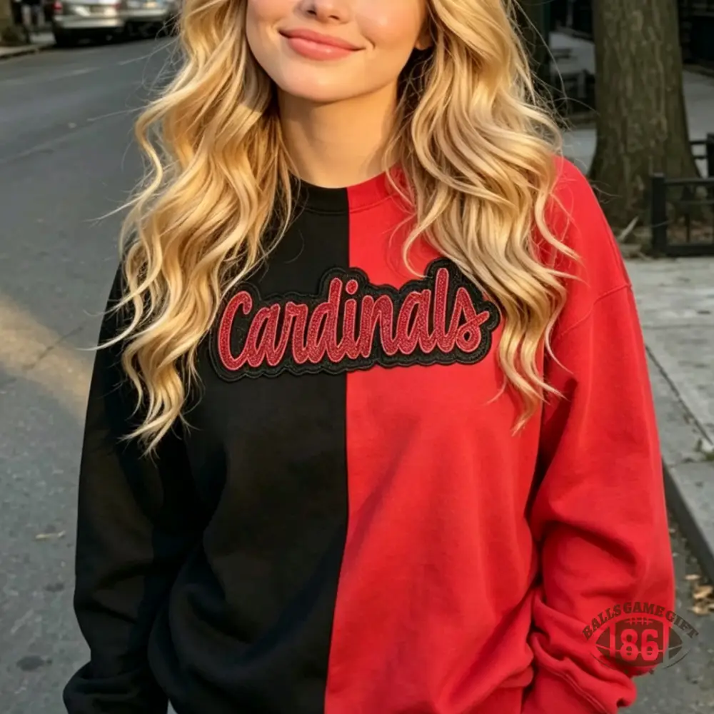 Custom Half & Half Embroidered Varsity Sweatshirt & Tee – Split-Color Lettering, Gameday Ready