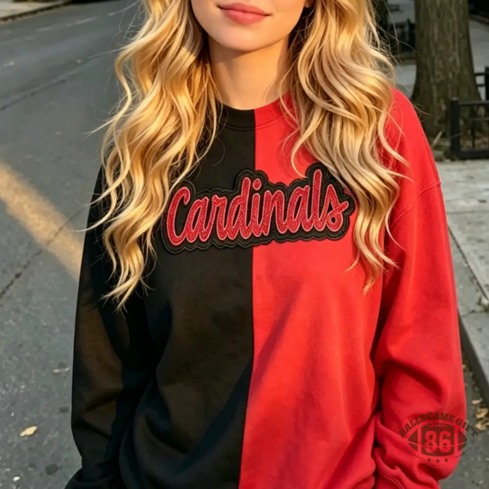 Custom Half & Half Embroidered Varsity Sweatshirt & Tee – Split-Color Lettering, Gameday Ready