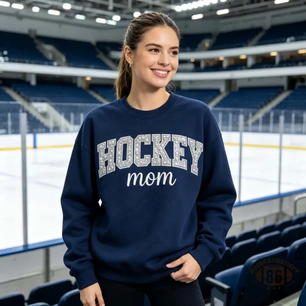 Custom Hockey Mom Sweatshirt, Personalized Name Bow Game Day Sports Mom Crewneck Gift