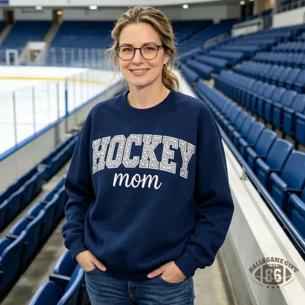 Custom Hockey Mom Sweatshirt, Personalized Name Bow Game Day Sports Mom Crewneck Gift