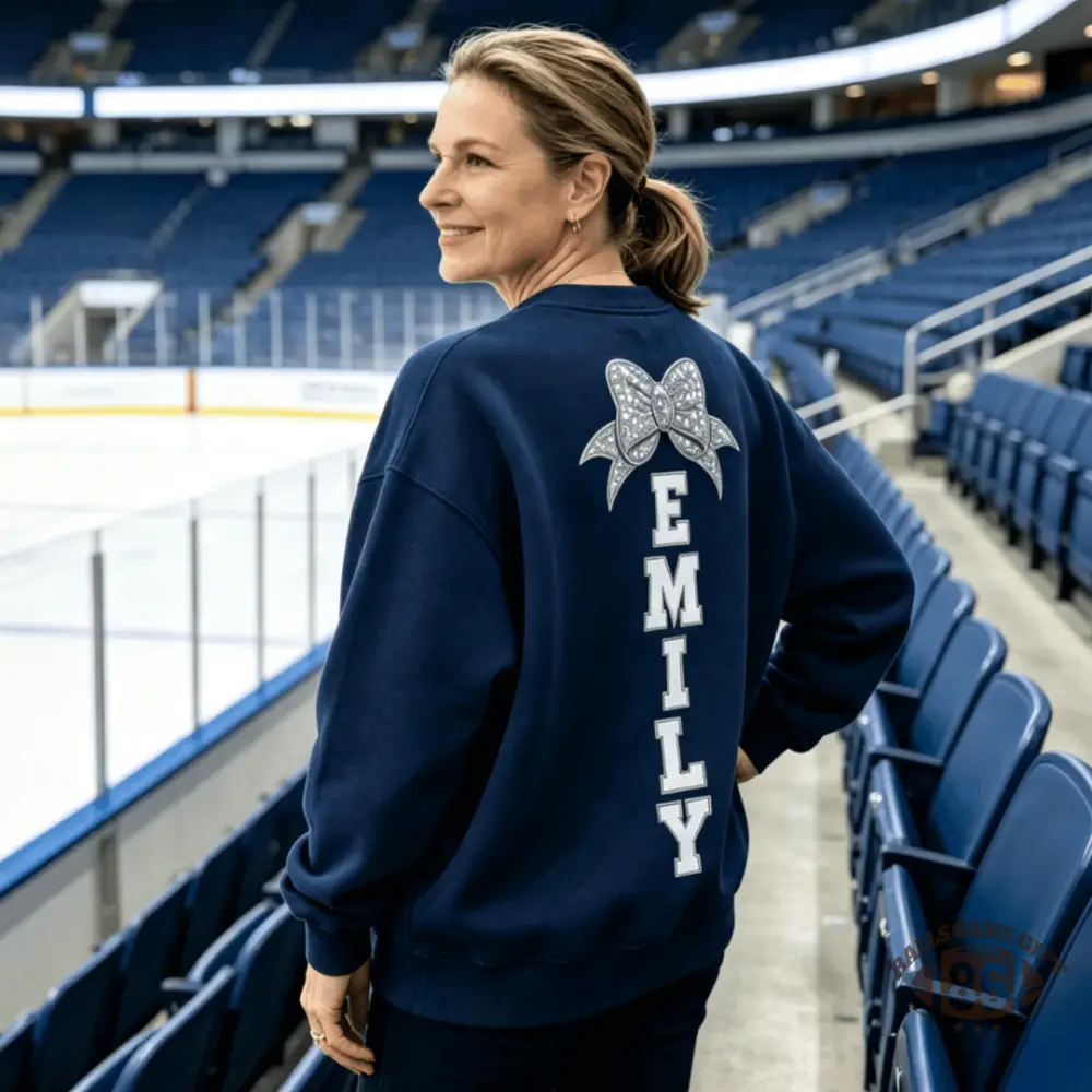 Custom Hockey Mom Sweatshirt, Personalized Name Bow Game Day Sports Mom Crewneck Gift
