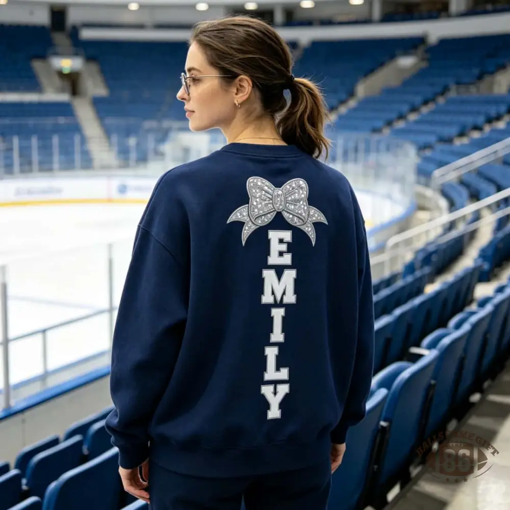 Custom Hockey Mom Sweatshirt, Personalized Name Bow Game Day Sports Mom Crewneck Gift