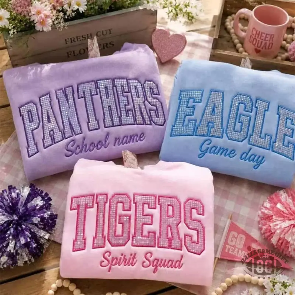  Custom Holographic Mesh Fabric Appliqué Text Sweatshirt Team Name Crewneck