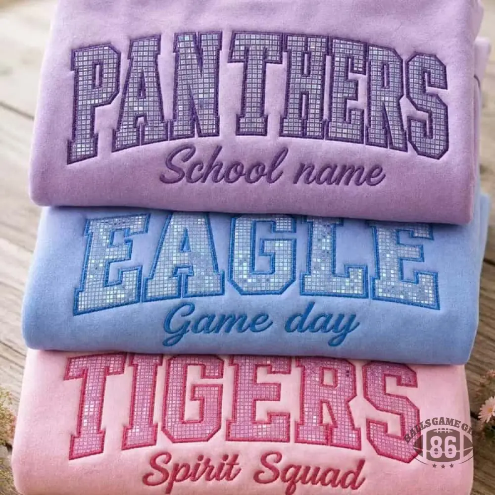  Custom Holographic Mesh Fabric Appliqué Text Sweatshirt Team Name Crewneck