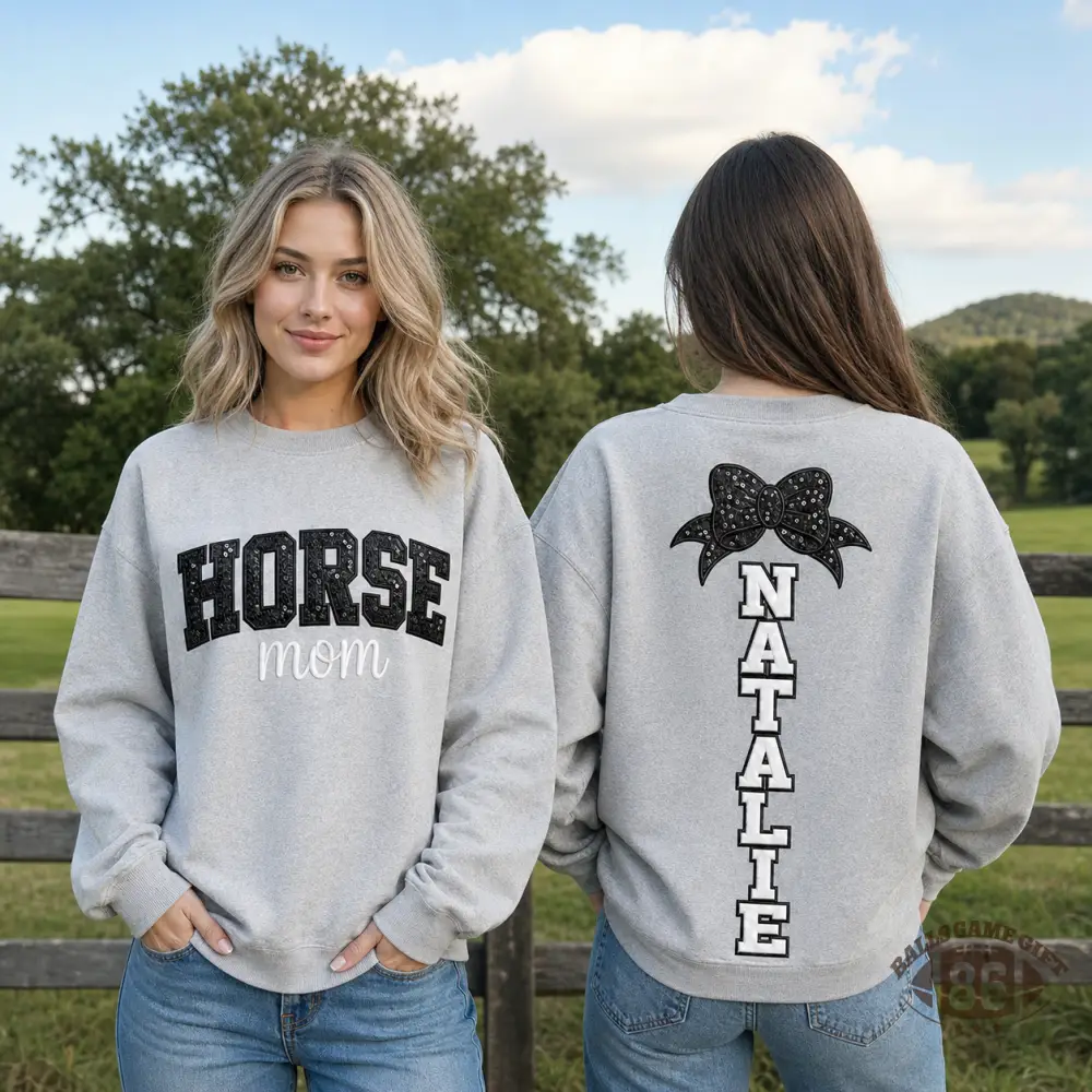 Custom Horse Mom Sweatshirt, Personalized Name Bow Horse Crewneck, Equestrian Gift For Horse Lover