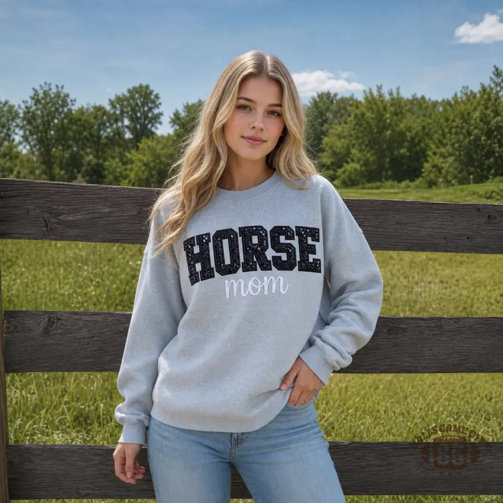 Custom Horse Mom Sweatshirt, Personalized Name Bow Horse Crewneck, Equestrian Gift For Horse Lover