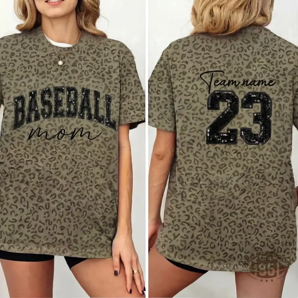 Custom Leopard Game Day Shirt, Personalized Team Mom T-shirt, Team Name & Number, Sport Mom Tee Gift