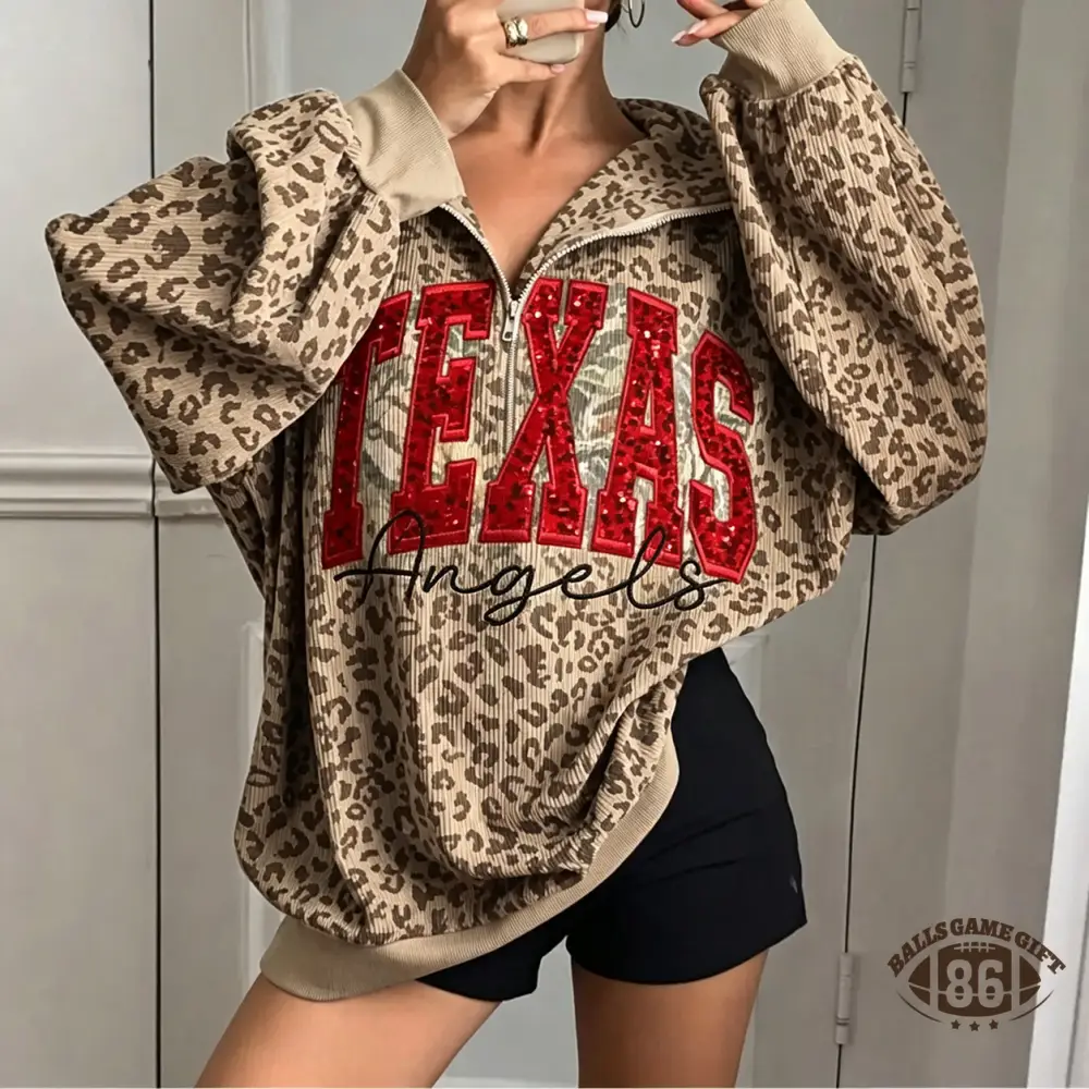 Custom Leopard Print Gameday Quarter Zip | Sequin Team Name for Game Day