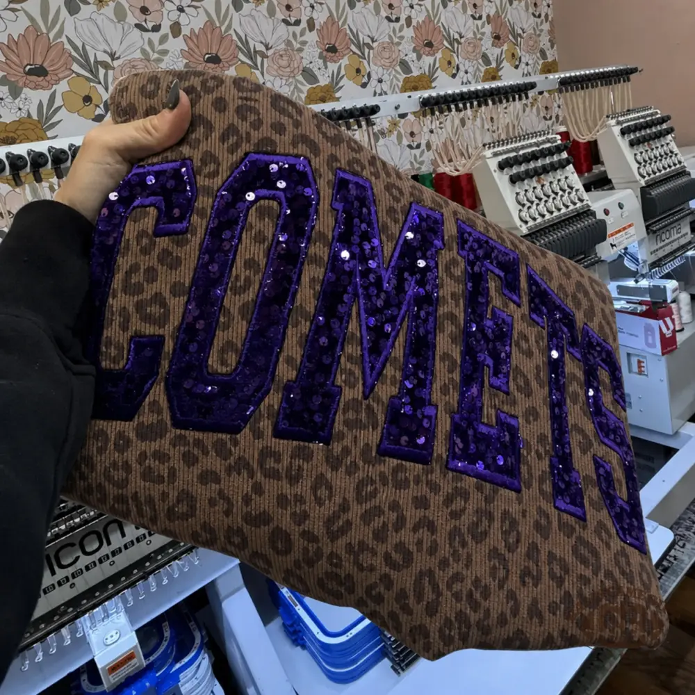 Custom Leopard Print Gameday Quarter Zip | Sequin Team Name for Game Day