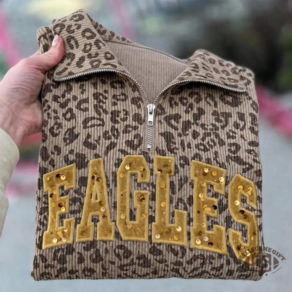 Custom Leopard Print Quarter Zip Sweatshirt, Personalized Sequin Team Name Game Day Crewneck